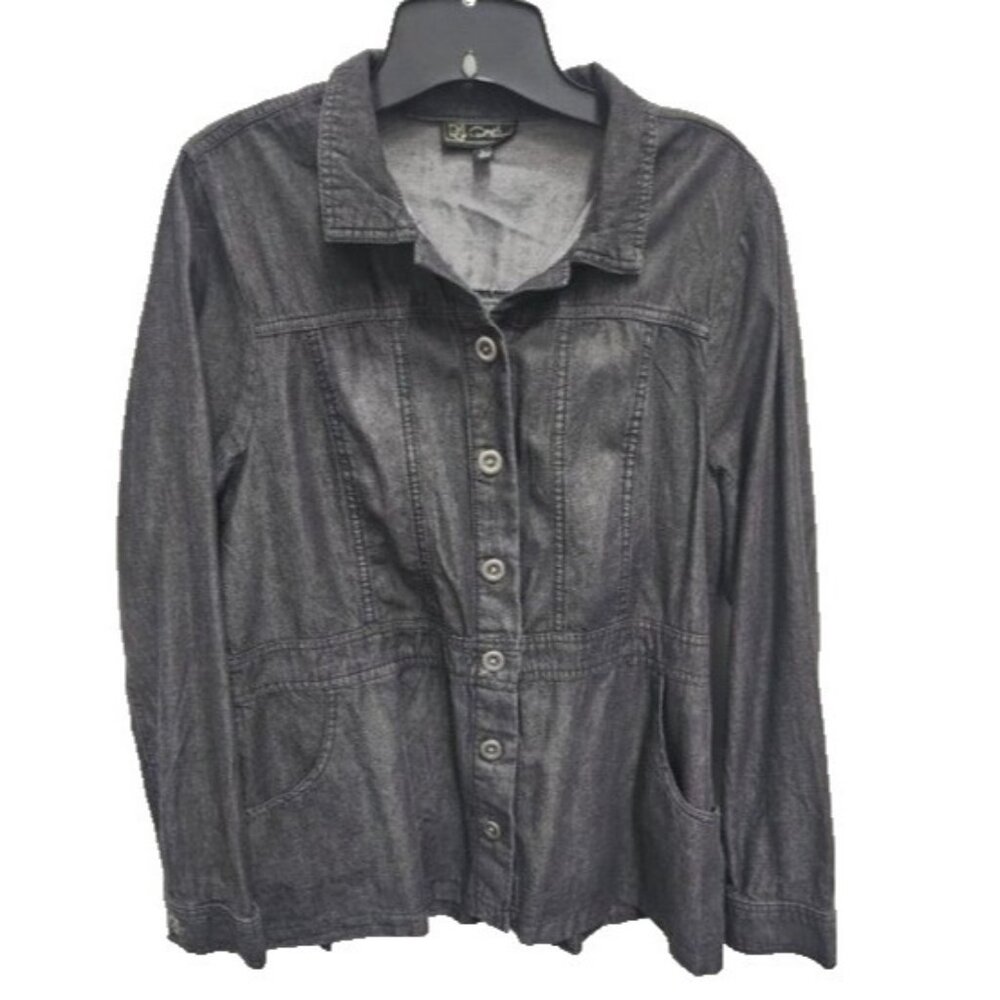 DG2 Diane Gilman Womens Shirt Large Black Chambray Button Up Long Sleeve Capsule